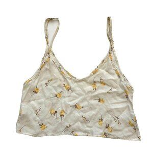 Flynn Skye Women's Tank Size XS Ivory w/ Yellow Flowers, Crop Tank
